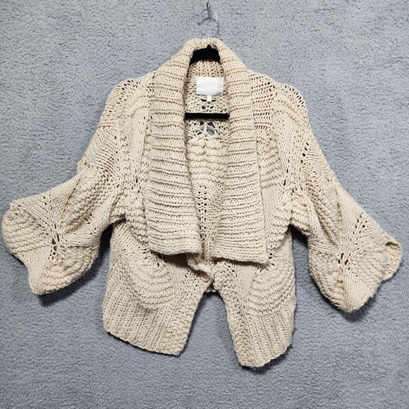 Miss Me Sweaters - Miss Me Womens Sweater Cardigan Beige Large Button Front Boho Style Short